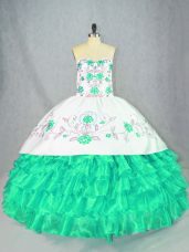 Modern Turquoise Sleeveless Embroidery and Ruffled Layers Floor Length Sweet 16 Dress