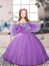 Latest Ball Gowns Glitz Pageant Dress Lavender Straps Tulle Sleeveless Floor Length Lace Up