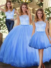 New Style Sleeveless Floor Length Lace Clasp Handle Quinceanera Dresses with Blue
