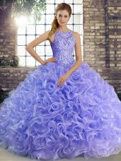 Edgy Scoop Sleeveless Lace Up Ball Gown Prom Dress Lavender Fabric With Rolling Flowers