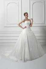 Modern Sweetheart Sleeveless Court Train Lace Up Wedding Dresses White Tulle