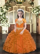 Sleeveless Lace Up Floor Length Beading and Ruffles Girls Pageant Dresses