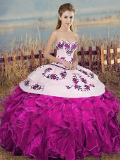 Stunning Sweetheart Sleeveless Lace Up Quinceanera Dress Fuchsia Organza