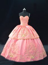 Cheap Sleeveless Lace Up Embroidery Quince Ball Gowns