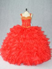 Fantastic Organza Sleeveless Floor Length Quinceanera Gown and Beading and Ruffles