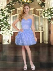 Great Lavender Organza Lace Up Sweetheart Sleeveless Mini Length Evening Dress Ruffles