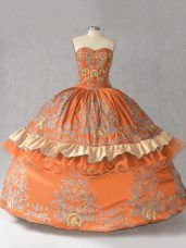 Best Embroidery Quinceanera Dresses Orange Lace Up Sleeveless Floor Length
