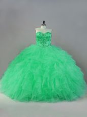 Sophisticated Apple Green Ball Gowns Beading Sweet 16 Dress Lace Up Tulle Sleeveless Floor Length