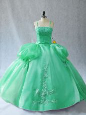 Straps Sleeveless Lace Up Ball Gown Prom Dress Green Organza