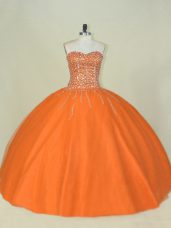 Mermaid Sweet 16 Dresses Orange Sweetheart Tulle Sleeveless Floor Length Lace Up
