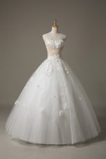 Trendy Ball Gowns Wedding Dress White Sweetheart Tulle Sleeveless Floor Length Lace Up