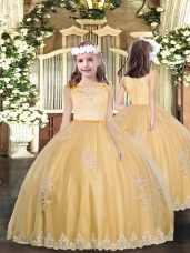 Scoop Sleeveless Tulle Girls Pageant Dresses Appliques Zipper