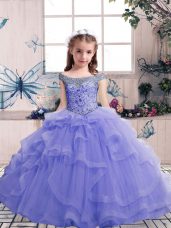 Low Price Lavender Lace Up Scoop Beading Kids Pageant Dress Tulle Sleeveless