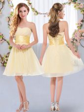 Dynamic Mini Length Lace Up Damas Dress Yellow for Wedding Party with Belt