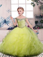 Yellow Green Sleeveless Beading Floor Length Little Girls Pageant Dress