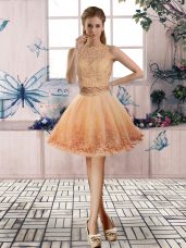 Gold Prom Dress Prom and Party with Beading and Lace Scoop Sleeveless Backless