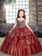 Floor Length Ball Gowns Sleeveless Red Kids Formal Wear Lace Up