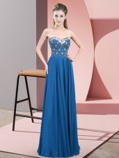 Beading Evening Dress Blue Zipper Sleeveless Floor Length