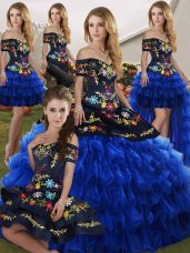 Stylish Floor Length Blue And Black Vestidos de Quinceanera Off The Shoulder Sleeveless Lace Up