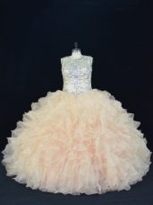 Sweet Sleeveless Lace Up Floor Length Beading and Ruffles Quinceanera Gowns