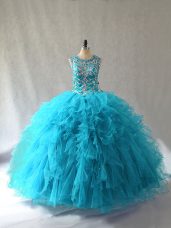 Admirable Beading and Ruffles Sweet 16 Dresses Baby Blue Lace Up Sleeveless Floor Length