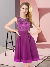Cute Mini Length Empire Sleeveless Purple Dama Dress for Quinceanera Backless