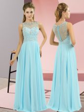 New Style Baby Blue Zipper High-neck Beading Prom Dress Chiffon Sleeveless