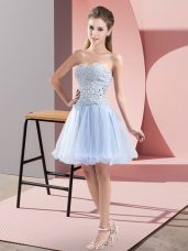 Lavender A-line Tulle Sweetheart Sleeveless Beading Mini Length Zipper Prom Evening Gown
