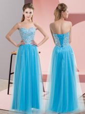 Perfect Sweetheart Sleeveless Lace Up Prom Evening Gown Aqua Blue Tulle