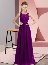 Scoop Sleeveless Zipper Court Dresses for Sweet 16 Purple Chiffon