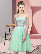 Fitting Sleeveless Tulle Knee Length Lace Up Court Dresses for Sweet 16 in Apple Green with Appliques