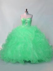 New Arrival Floor Length Green Sweet 16 Dresses Sweetheart Sleeveless Lace Up