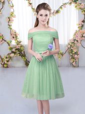 Best Off The Shoulder Short Sleeves Lace Up Bridesmaid Dresses Green Tulle