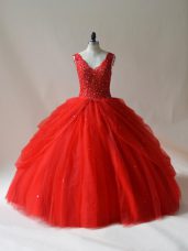 Graceful Floor Length Ball Gowns Sleeveless Red Quinceanera Dresses Zipper