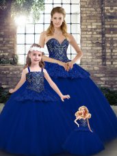 Discount Floor Length Royal Blue Ball Gown Prom Dress Sweetheart Sleeveless Lace Up