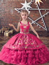 Sleeveless Embroidery and Ruffled Layers Lace Up Kids Pageant Dress