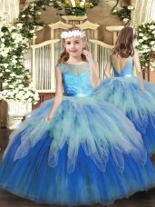 Lovely Scoop Sleeveless Backless Pageant Gowns For Girls Multi-color Tulle