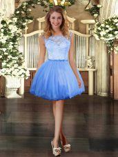 Glittering Blue Sleeveless Mini Length Lace Zipper Pageant Dress Wholesale