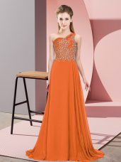 Orange Sleeveless Beading Floor Length Homecoming Dress