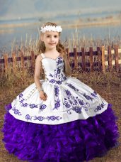 Purple Sleeveless Organza Lace Up Pageant Dress for Teens for Wedding Party