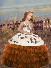 Brown Straps Lace Up Ruffled Layers Little Girl Pageant Gowns Sleeveless