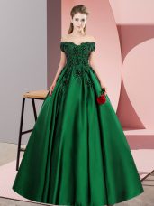 Sleeveless Satin Floor Length Zipper 15th Birthday Dress in Green with Lace