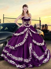Stylish Sleeveless Floor Length Embroidery and Ruffled Layers Lace Up Sweet 16 Quinceanera Dress with Purple