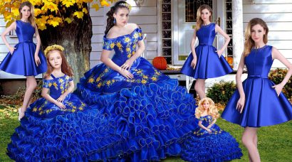 Noble Royal Blue Sleeveless Organza Lace Up Sweet 16 Quinceanera Dress for Sweet 16 and Quinceanera