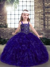 Luxurious Beading and Ruffles Little Girl Pageant Dress Purple Lace Up Sleeveless Floor Length