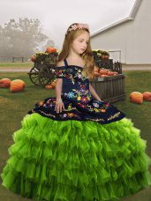 Fashionable Floor Length Ball Gowns Sleeveless Olive Green Little Girls Pageant Dress Lace Up