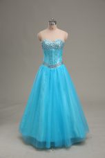 Delicate Tulle Sleeveless Floor Length Prom Gown and Beading