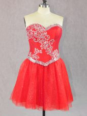 Red Sleeveless Tulle Lace Up Prom Gown for Prom and Party
