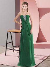 Sleeveless Chiffon Floor Length Zipper Prom Evening Gown in Green with Beading