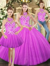 Stunning Tulle Sleeveless Floor Length Sweet 16 Dresses and Embroidery
